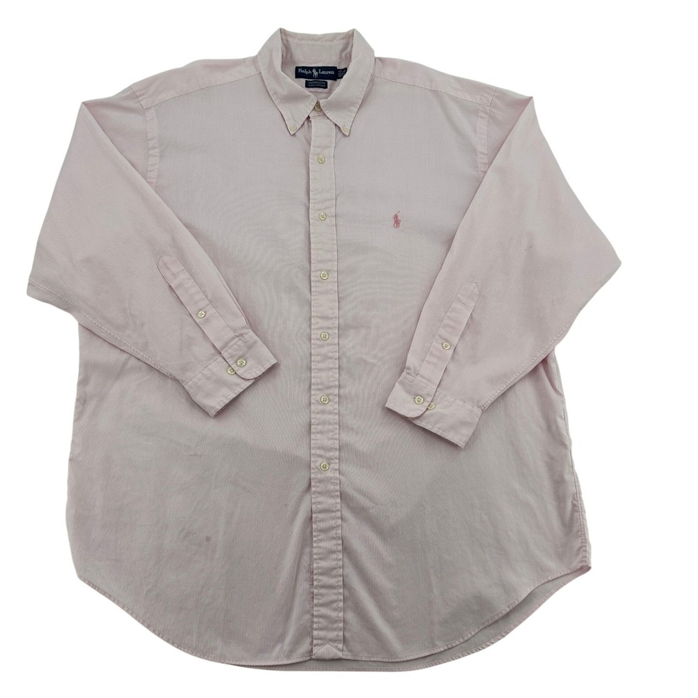 Ralph Lauren Yarmouth Pink 100% Cotton Button Down Shirt Preppy Long Sleeves XL